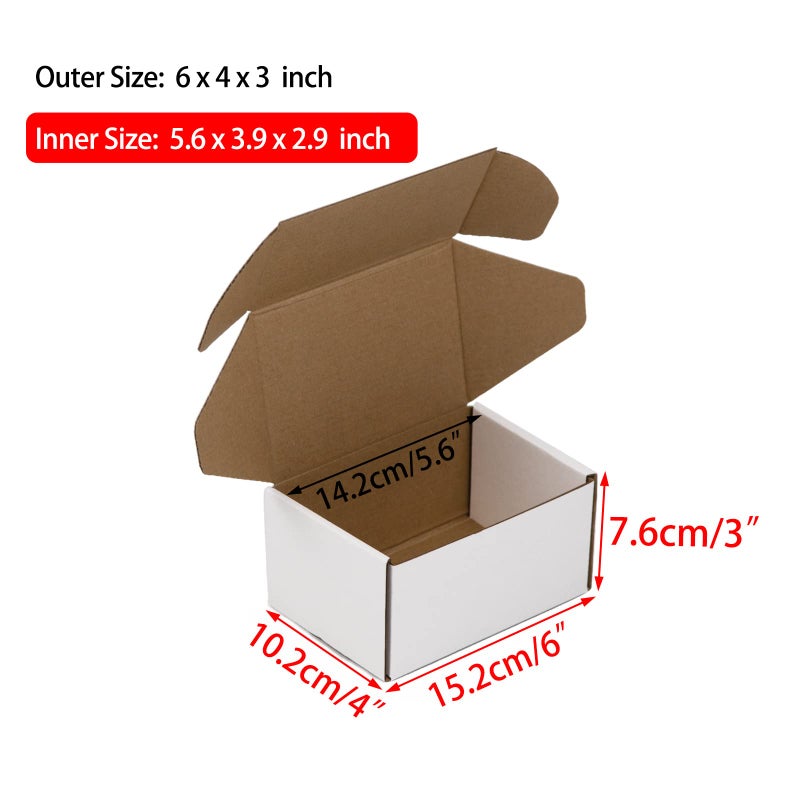 Sodissa 6x4x3 Inches Shipping Boxes Pack of 25  White Corrugated Cardboard Boxes for Small Bussiness - Image 2
